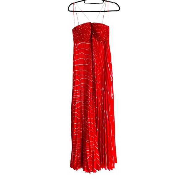 BCBGMAXAZRIA Women's Pleated Chiffon Long Dress Rosso Combo Size 6 NWT - Picture 13 of 13